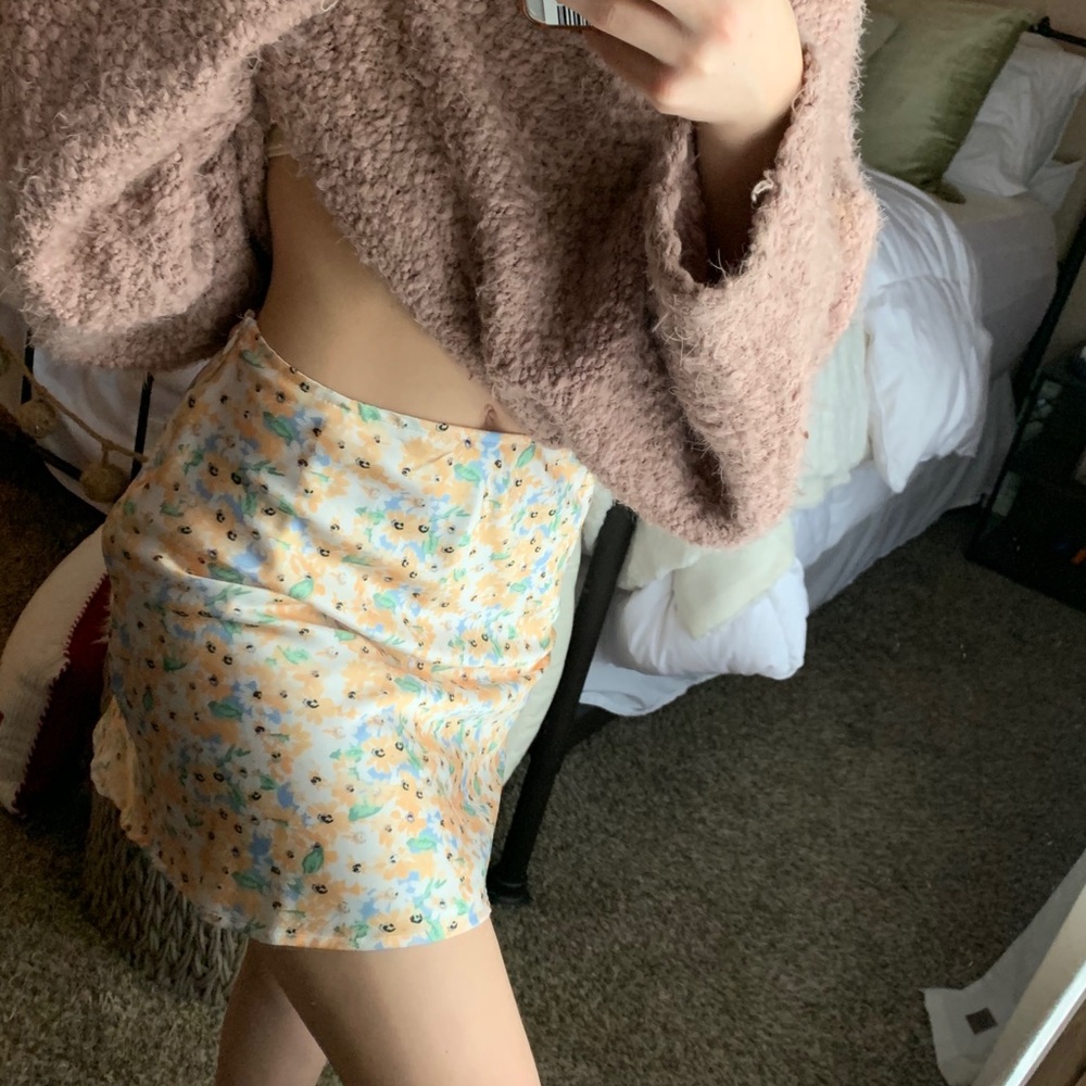 Satin floral skirt